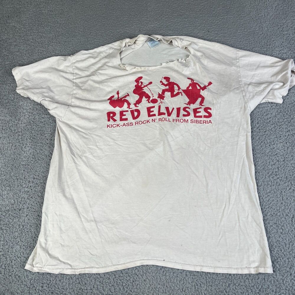 VINTAGE RED ELVISES  T Shirt XL Rock N' Roll Siberia Thrashed Band Rockabilly